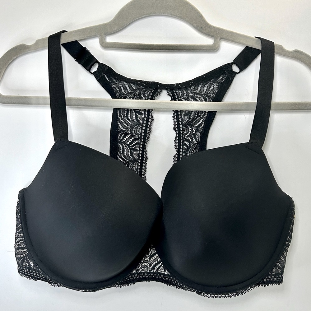 Paramour Black Lace Racerback Adjustable Strap Lightly Lined Bra 38DDD